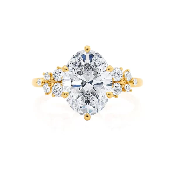 ALYA Oval Lab Diamond Starburst Cluster Shoulder Set Engagement Ring 18k Yellow Gold - Image 2