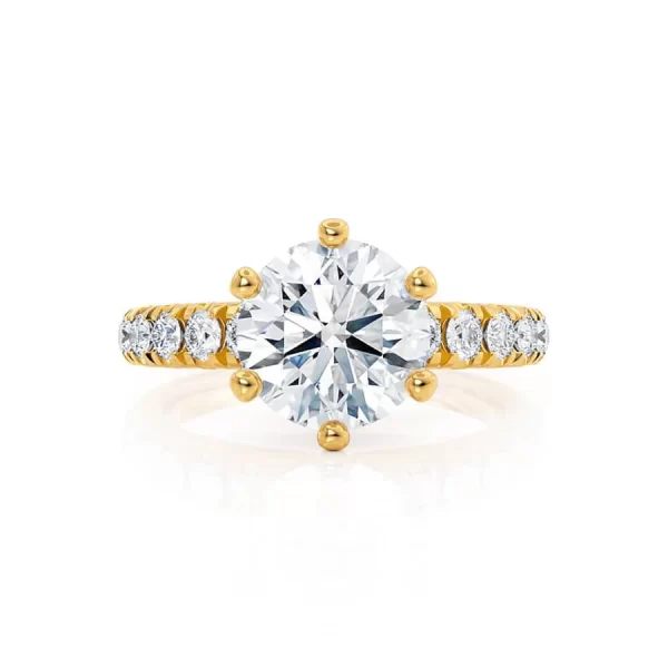 BELLE Round Lab Diamond 18k Yellow Gold Shoulder Set Ring - Image 4