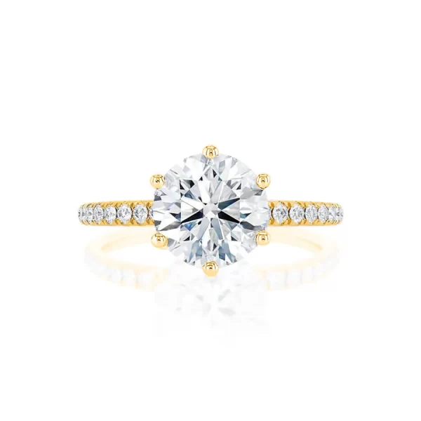 LILLIE LUXE Round Lab Diamond & Diamond 18k Yellow Gold Shoulder Set Ring - Image 4