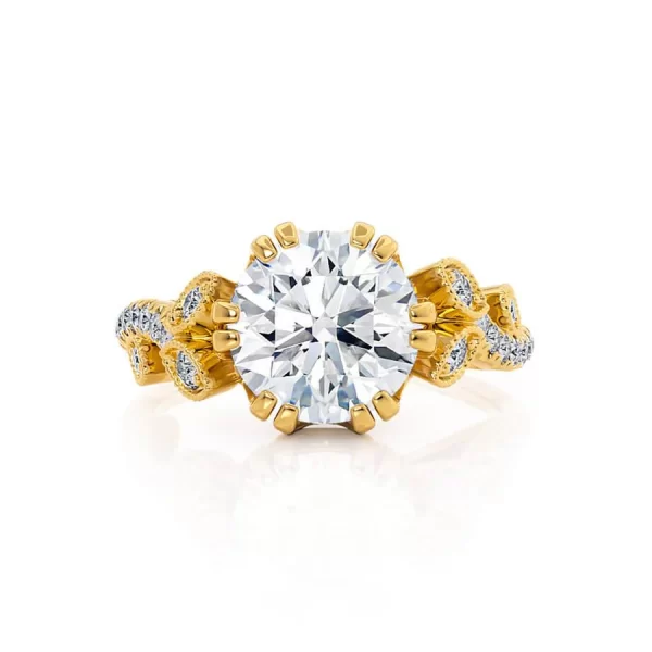 FLEUR Round Lab Diamond 18k Yellow Gold Shoulder Set Ring - Image 4