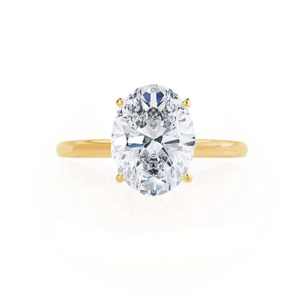 LULU Oval Moissanite 18k Yellow Gold Petite Solitaire Ring - Image 3