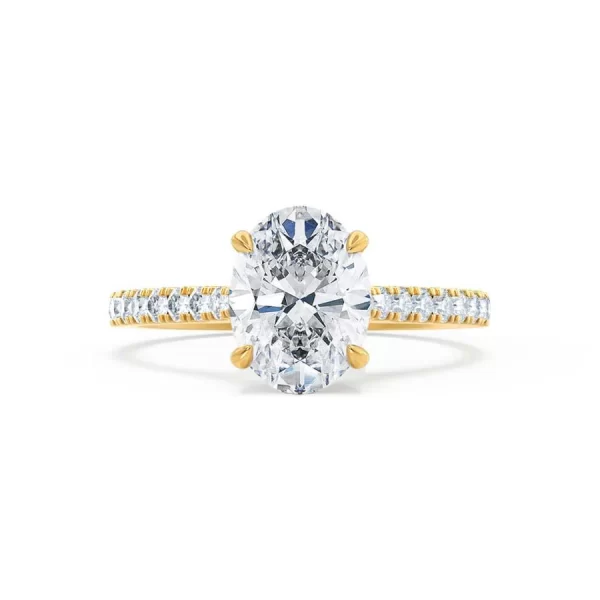 VIOLA Oval Moissanite & Diamond 18k Yellow Gold Shoulder Set Ring - Image 4