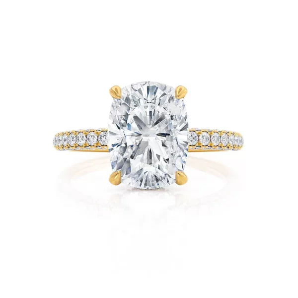 COCO Elongated Cushion Cut Lab Diamond 18k Yellow Gold Petite Hidden Halo Triple Pavé - Image 3