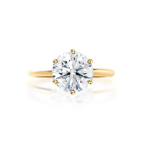 LILLIE Round Lab Diamond 18K Yellow Gold 6 Prong Knife Edge Solitaire Ring - Image 2