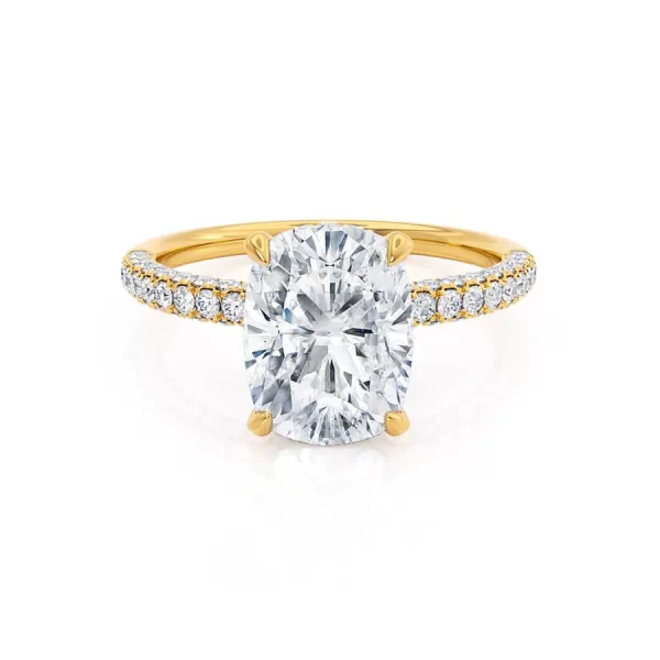 COCO Elongated Cushion Cut Lab Diamond 18k Yellow Gold Petite Hidden Halo Triple Pavé - Image 2