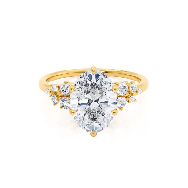 ALYA Oval Lab Diamond Starburst Cluster Shoulder Set Engagement Ring 18k Yellow Gold