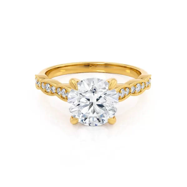 HONOR Round Lab Diamond 18k Yellow Gold Shoulder Set Ring