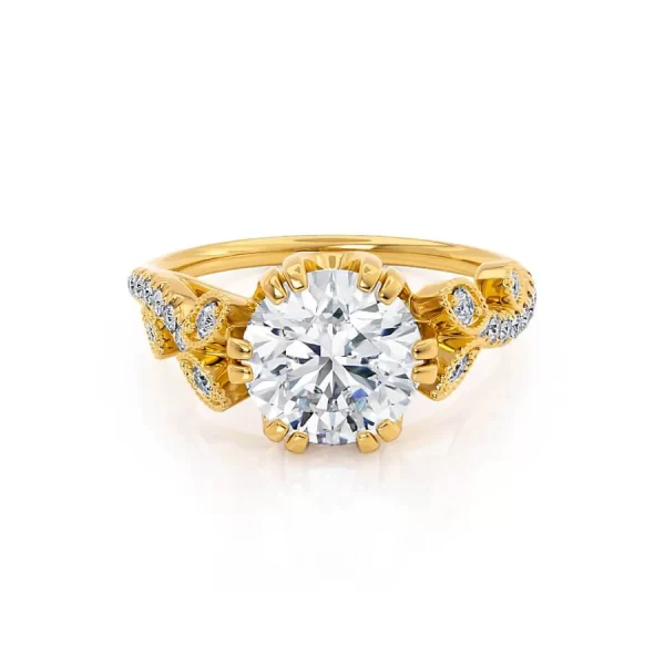 FLEUR Round Lab Diamond 18k Yellow Gold Shoulder Set Ring