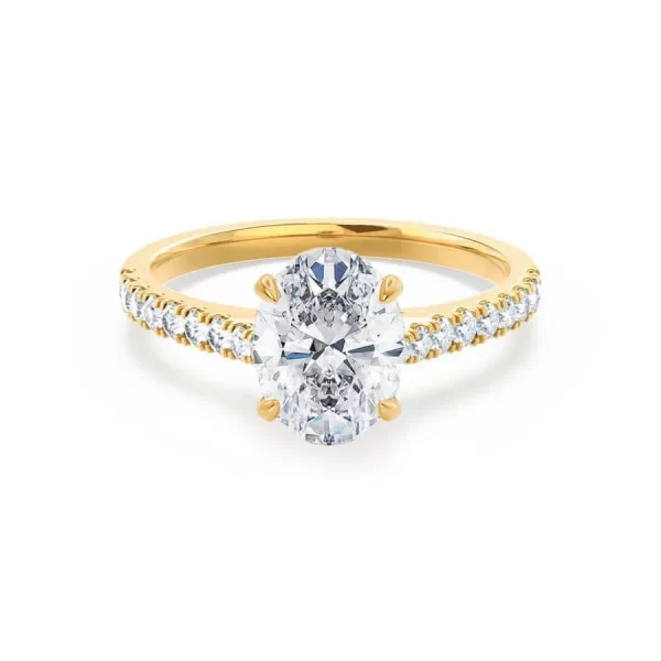 VIOLA Oval Moissanite & Diamond 18k Yellow Gold Shoulder Set Ring