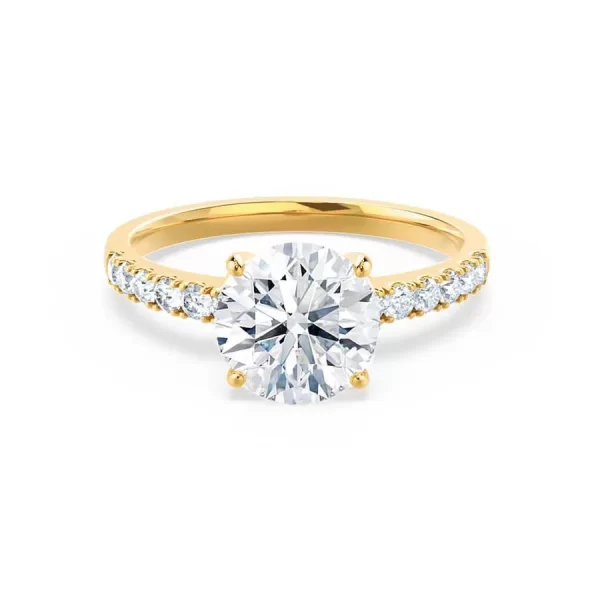 GISELLE Round Moissanite & Diamond 18k Yellow Gold Solitaire Ring