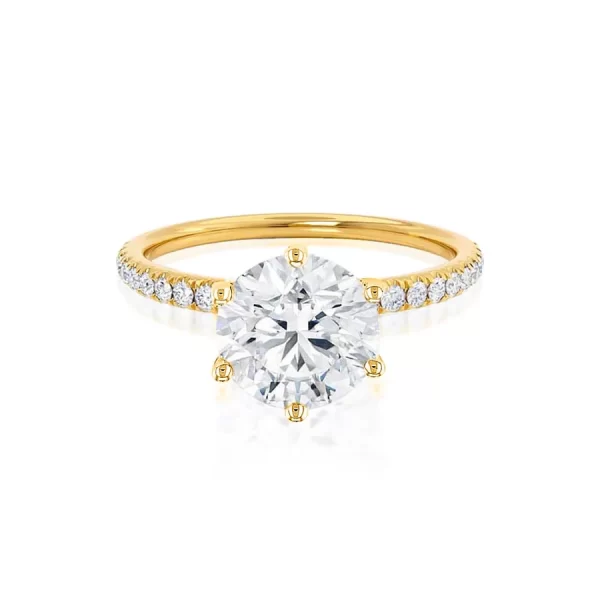 LILLIE LUXE Round Lab Diamond & Diamond 18k Yellow Gold Shoulder Set Ring