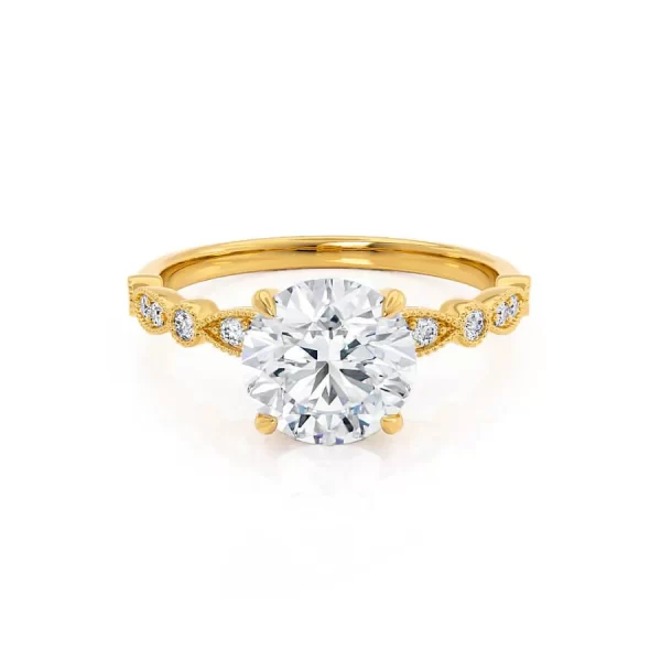 HOPE Round Lab Diamond 18k Yellow Gold Shoulder Set Ring