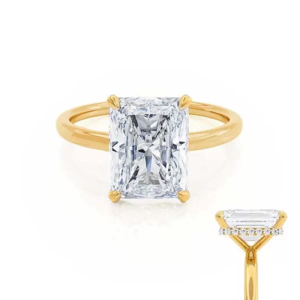 PARIS Radiant Lab Diamond 18k Yellow Gold Hidden Halo Solitaire