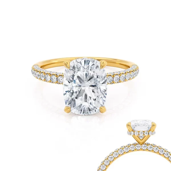 COCO Elongated Cushion Cut Lab Diamond 18k Yellow Gold Petite Hidden Halo Triple Pavé