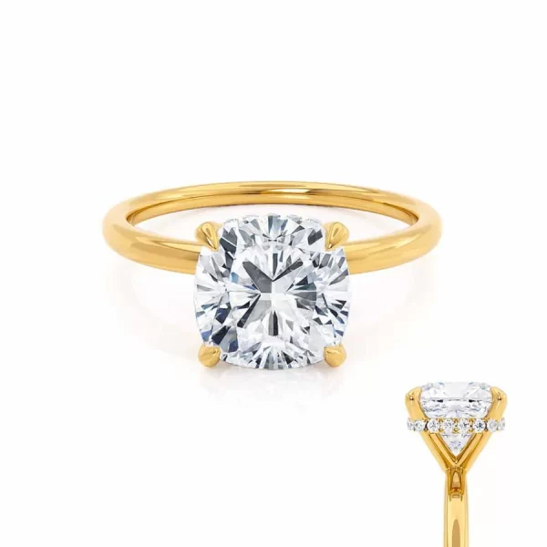 PARIS Cushion Lab Diamond 18k Yellow Gold Hidden Halo