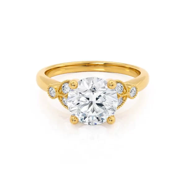 DELILAH Round Lab Diamond 18k Yellow Gold Shoulder Set Ring