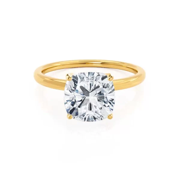 LULU Cushion Lab Diamond 18k Yellow Gold Petite Solitaire