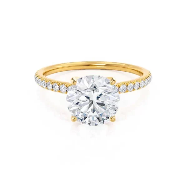 MACY Round Lab Diamond 18k Yellow Gold Petite Pavé Shoulder Set Ring