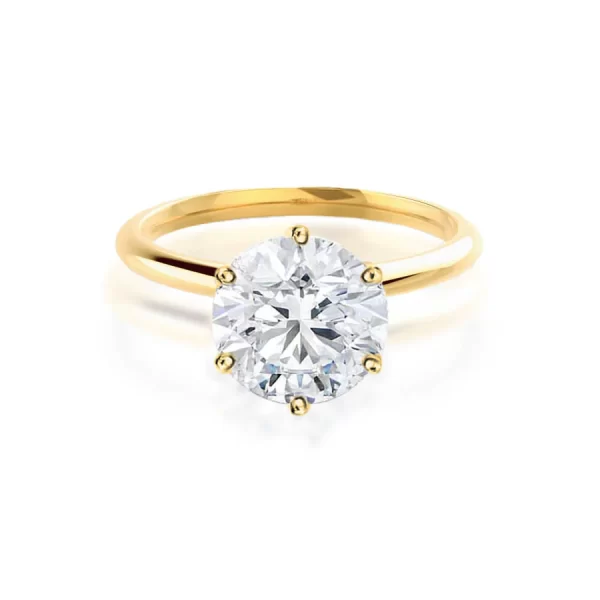 LILLIE Round Lab Diamond 18K Yellow Gold 6 Prong Knife Edge Solitaire Ring