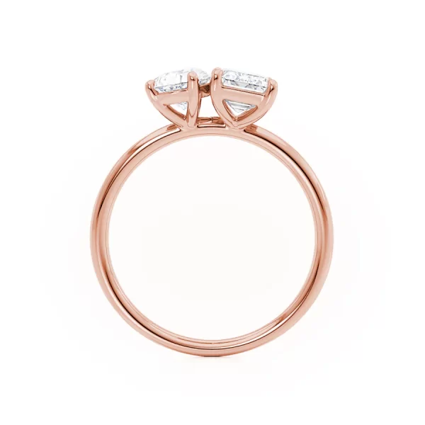 COMET Toi Et Moi Moissanite Emerald & Pear Cut Ring 18k Rose Gold - Image 2