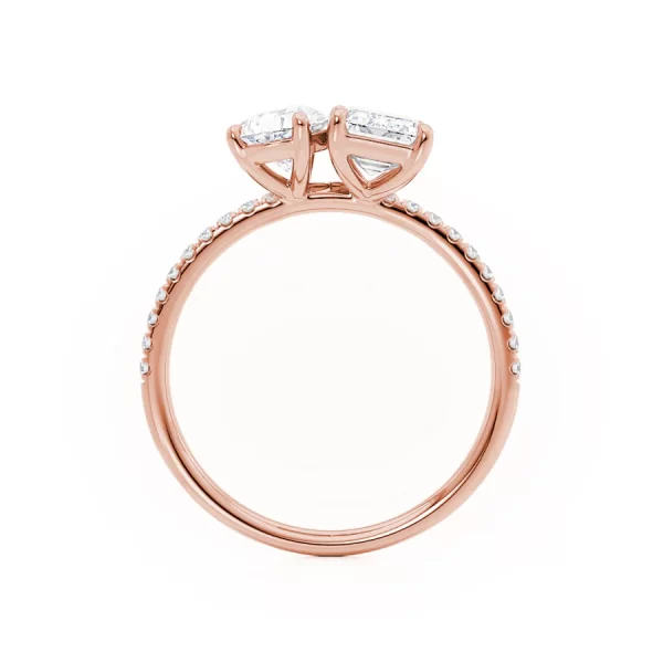 CELESTE Toi et Moi Moissanite Emerald & Pear Diamond Band Ring 18k Rose Gold - Image 2