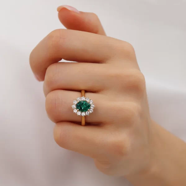 DIANA Chatham® Emerald & Lab Diamond 18k Rose Gold Halo - Image 5