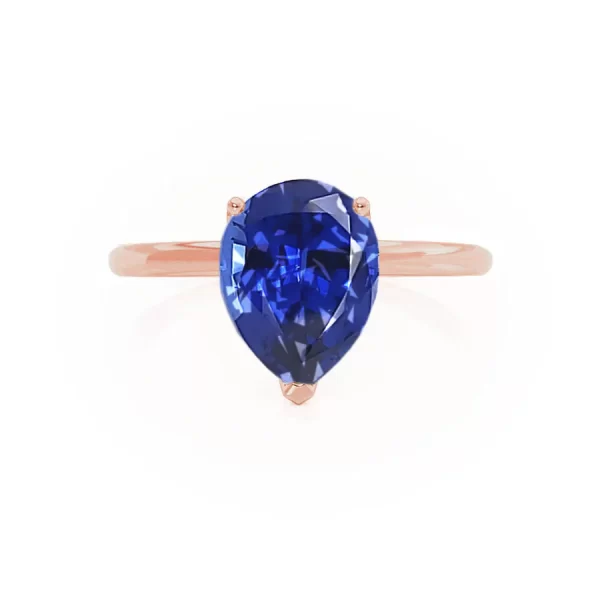 LULU Chatham® Pear Blue Sapphire 18k Rose Gold Petite Solitaire Ring - Image 2