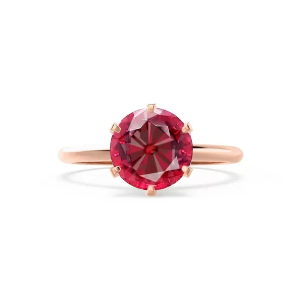 LILLIE Chatham® Ruby 18k Rose Gold 6 Prong Knife Edge Solitaire Ring - Image 2