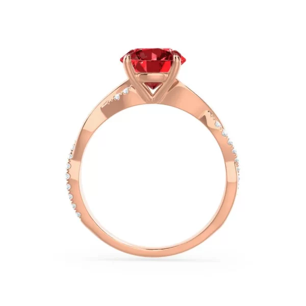 EDEN Chatham® Round Ruby & Diamond 18k Rose Gold Vine Ring - Image 2