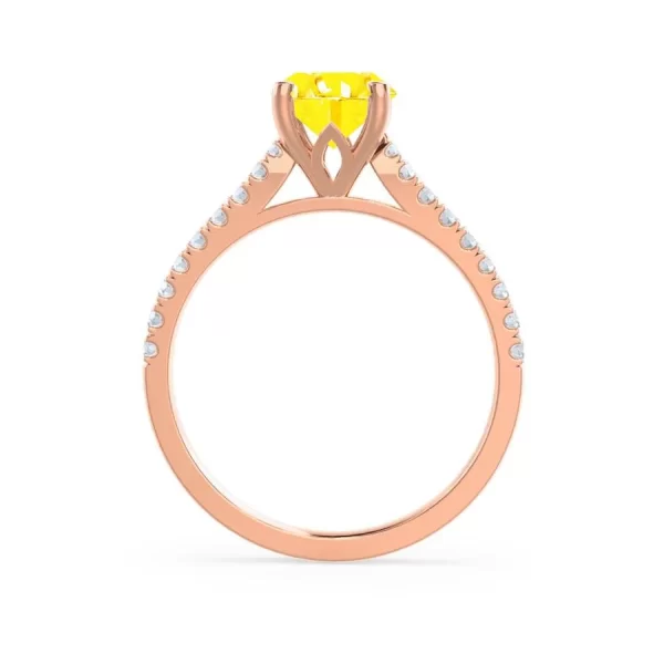 VIOLA Chatham® Yellow Sapphire Oval & Diamond 18k Rose Gold Shoulder Set Ring - Image 2