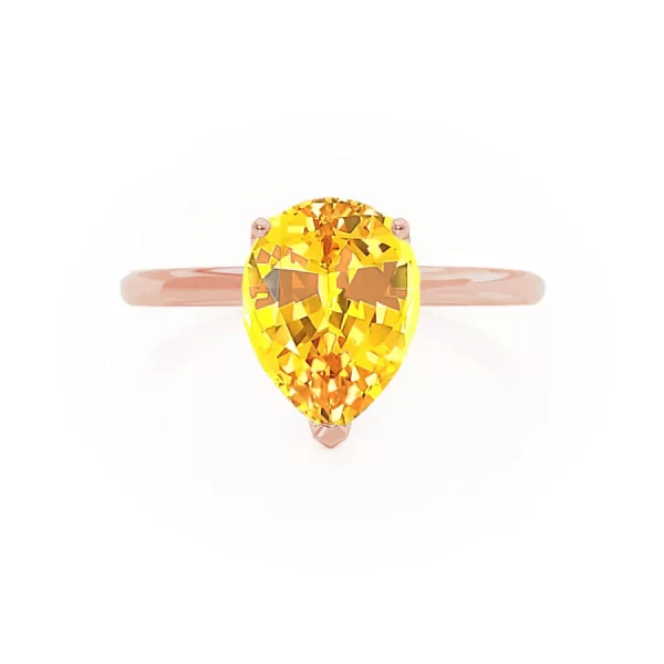 LULU Chatham® Pear Yellow Sapphire 18k Rose Gold Petite Solitaire Ring - Image 2