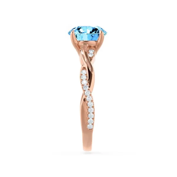 EDEN Chatham® Round Aqua Spinel & Diamond 18k Rose Gold Vine Ring - Image 2