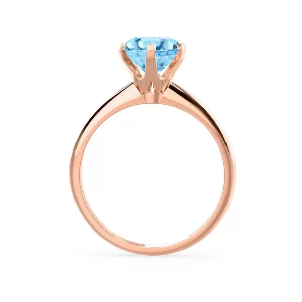 LILLIE Chatham® Aqua Spinel 18k Rose Gold 6 Prong Knife Edge Solitaire Ring - Image 2