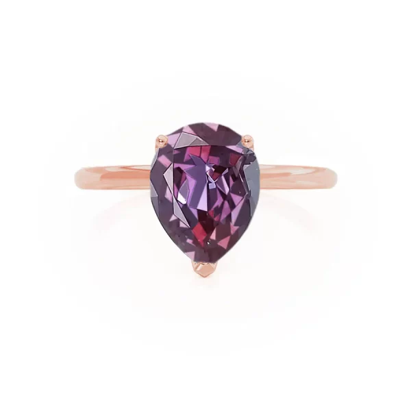 LULU Chatham® Pear Alexandrite 18k Rose Gold Petite Solitaire Ring - Image 2