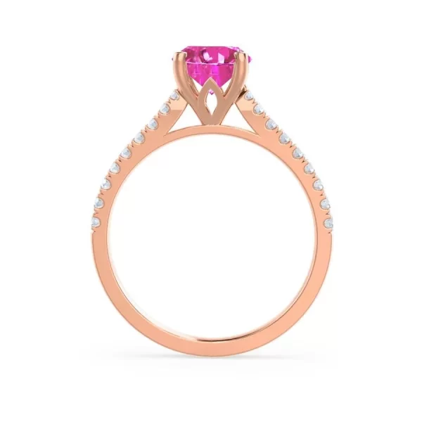 VIOLA Chatham® Pink Sapphire Oval & Diamond 18k Rose Gold Shoulder Set Ring - Image 2