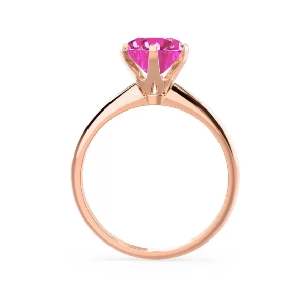 LILLIE Chatham® Pink Sapphire 18k Rose Gold 6 Prong Knife Edge Solitaire Ring - Image 2