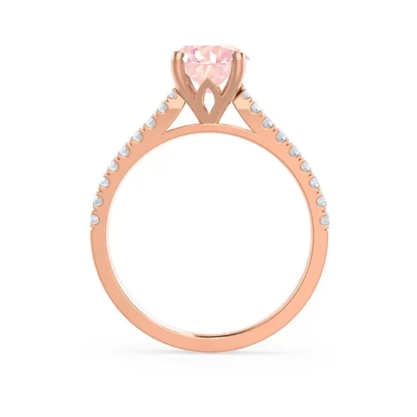 VIOLA Chatham® Champagne True Sapphire Oval & Diamond 18k Rose Gold Shoulder Set Ring - Image 2