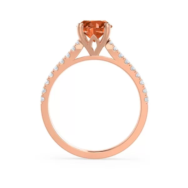 VIOLA Chatham® Padparadscha Oval & Diamond 18k Rose Gold Shoulder Set Ring - Image 2