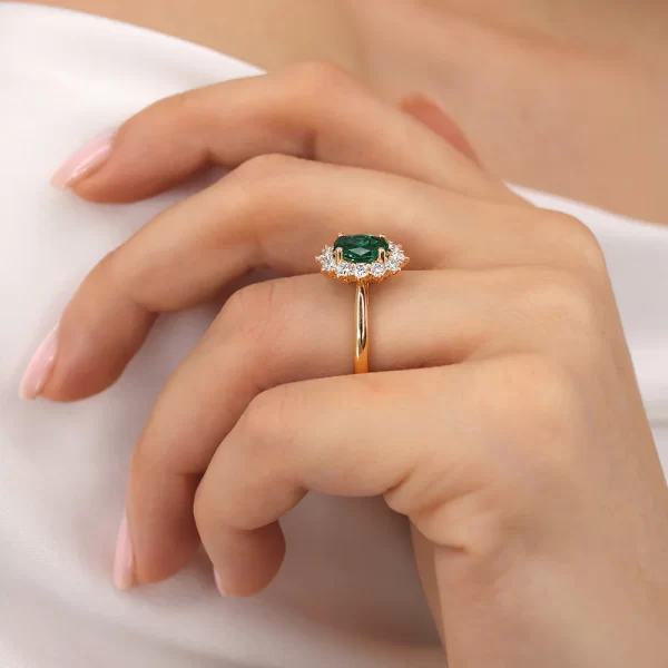 DIANA Chatham® Emerald & Lab Diamond 18k Rose Gold Halo - Image 4