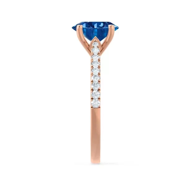 VIOLA Chatham® Blue Sapphire Oval & Diamond 18k Rose Gold Shoulder Set Ring - Image 3