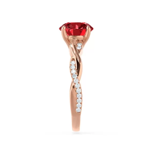 EDEN Chatham® Round Ruby & Diamond 18k Rose Gold Vine Ring - Image 3