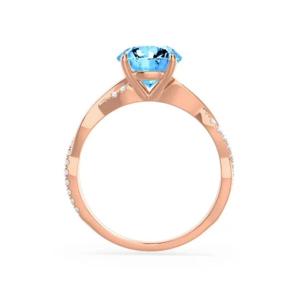 EDEN Chatham® Round Aqua Spinel & Diamond 18k Rose Gold Vine Ring - Image 3