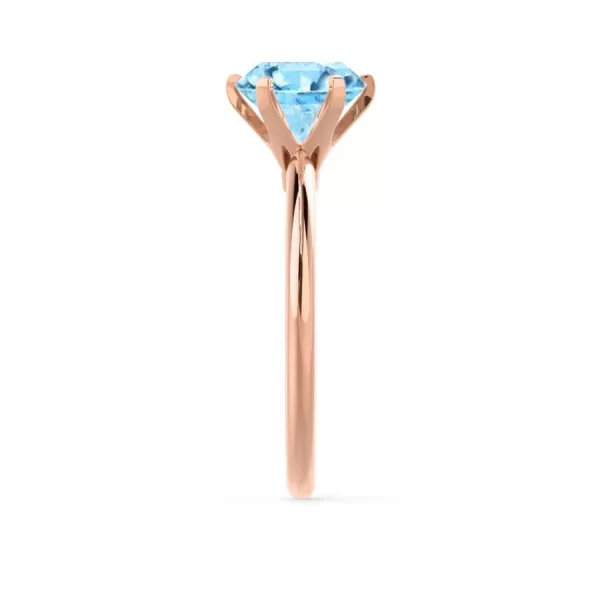 LILLIE Chatham® Aqua Spinel 18k Rose Gold 6 Prong Knife Edge Solitaire Ring - Image 3