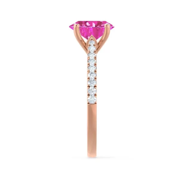 VIOLA Chatham® Pink Sapphire Oval & Diamond 18k Rose Gold Shoulder Set Ring - Image 3