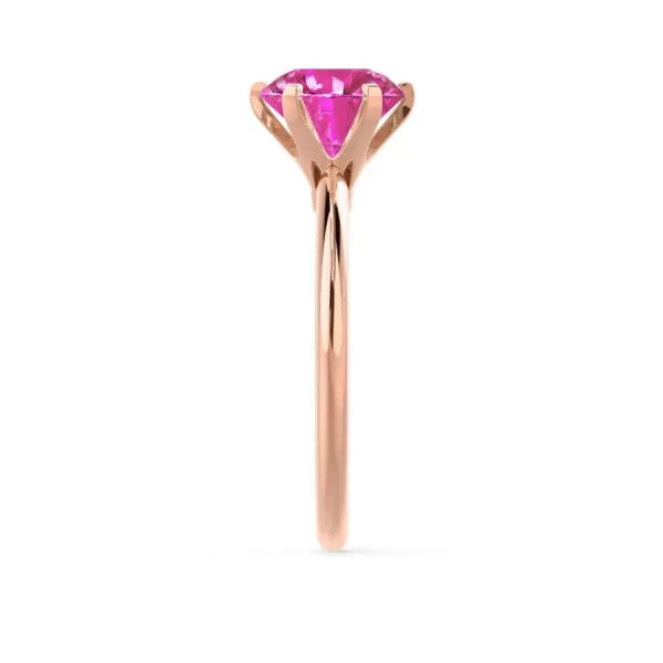 LILLIE Chatham® Pink Sapphire 18k Rose Gold 6 Prong Knife Edge Solitaire Ring - Image 3