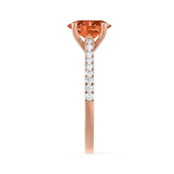 VIOLA Chatham® Padparadscha Oval & Diamond 18k Rose Gold Shoulder Set Ring - Image 3