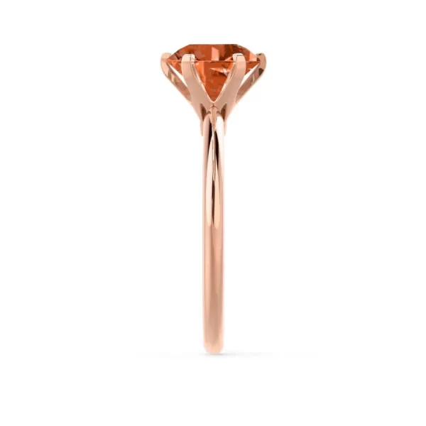 LILLIE Chatham® Padparadscha Sapphire 18k Rose Gold 6 Prong Knife Edge Solitaire Ring - Image 3