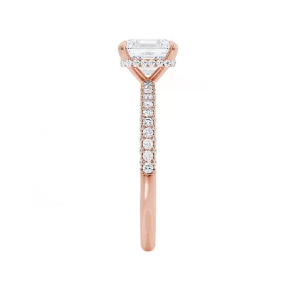 COCO Princess Moissanite & Diamond 18k Rose Gold Hidden Halo Triple Pavé Shoulder Set - Image 3