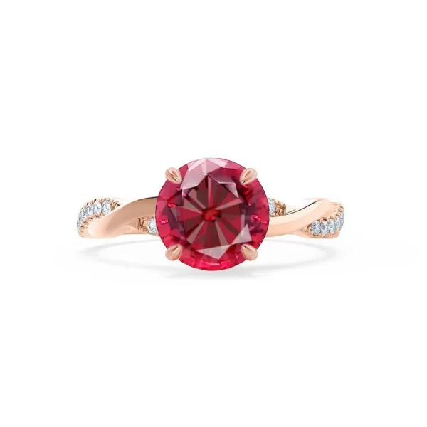 EDEN Chatham® Round Ruby & Diamond 18k Rose Gold Vine Ring - Image 4