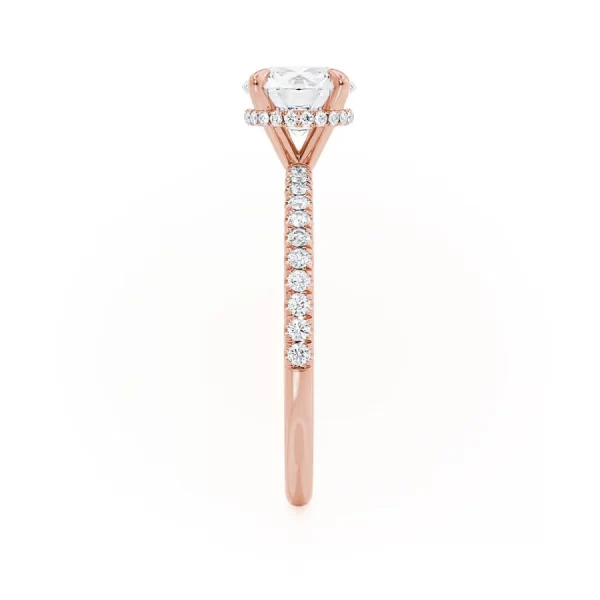 LIVELY Round Moissanite & Diamond 18k Rose Gold Petite Hidden Halo Pavé Shoulder Set Ring - Image 3